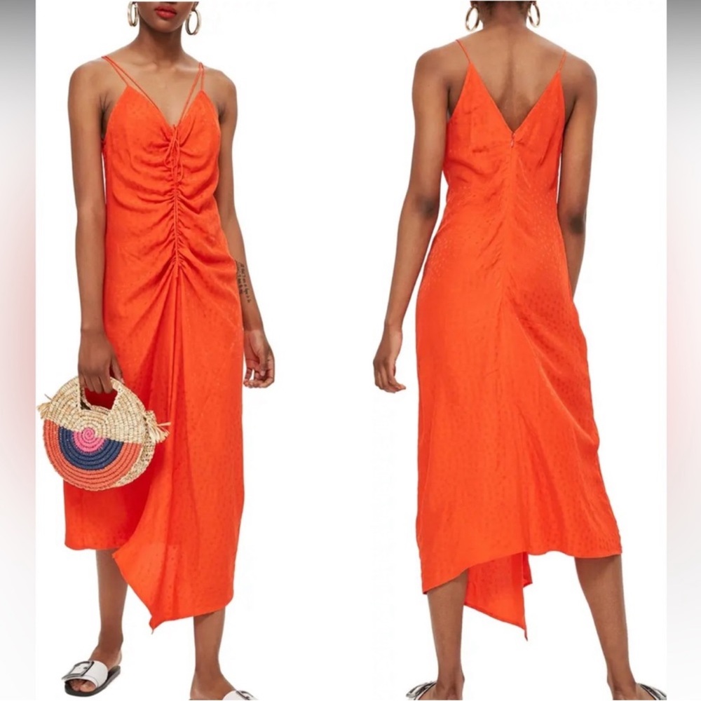 Topshop Jacquard Ruched Slip Dress